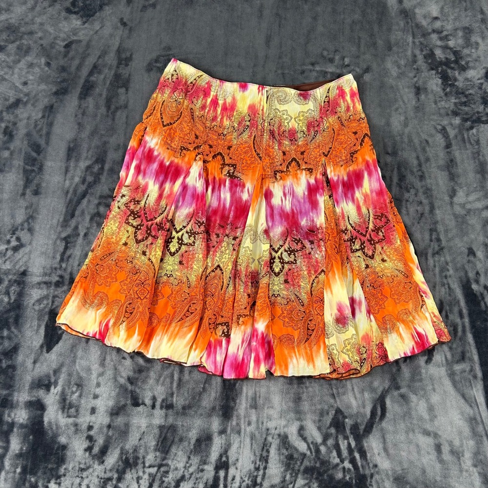 Tracy Evans Paisley Tie Dye Skirt Womens 3 Orange‎ Pink Pleated Boho 3617949